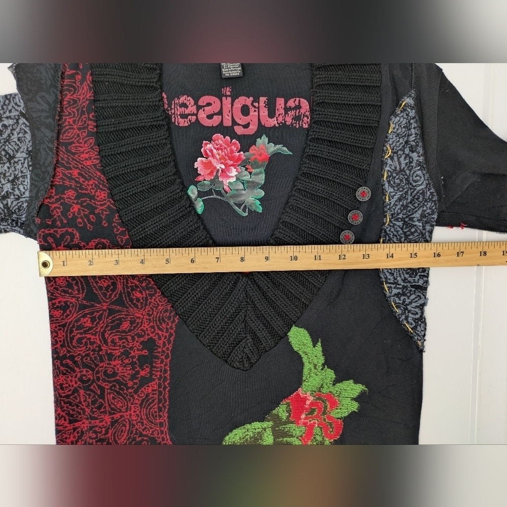 Vintage Desigual Floral Mandala Patchwork Knit Sweater Dress Size L - Picture 6 of 14